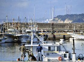 Fishing boats at port in Fukushima