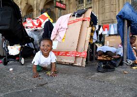 Migrants Camp Outside The City Hall - Paris