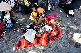 Migrants Camp Outside The City Hall - Paris