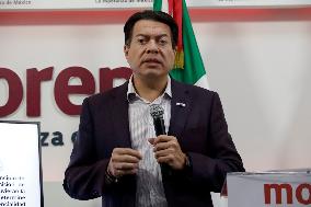 Mario Delgado, President Of The National Regeneration Movement Party (MORENA) News Conference