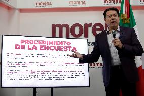 Mario Delgado, President Of The National Regeneration Movement Party (MORENA) News Conference