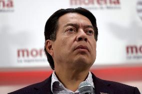 Mario Delgado, President Of The National Regeneration Movement Party (MORENA) News Conference