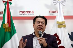 Mario Delgado, President Of The National Regeneration Movement Party (MORENA) News Conference