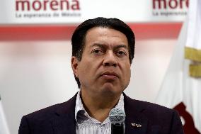 Mario Delgado, President Of The National Regeneration Movement Party (MORENA) News Conference