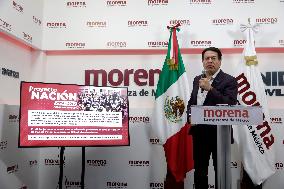 Mario Delgado, President Of The National Regeneration Movement Party (MORENA) News Conference