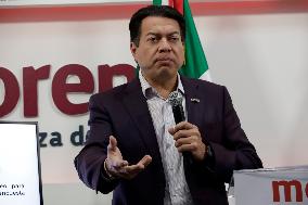 Mario Delgado, President Of The National Regeneration Movement Party (MORENA) News Conference