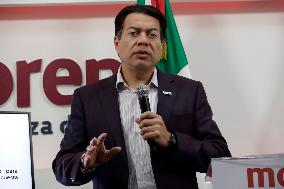 Mario Delgado, President Of The National Regeneration Movement Party (MORENA) News Conference