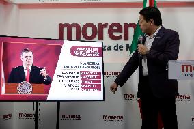 Mario Delgado, President Of The National Regeneration Movement Party (MORENA) News Conference