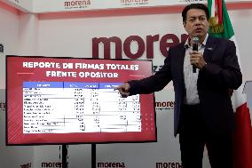 Mario Delgado, President Of The National Regeneration Movement Party (MORENA) News Conference