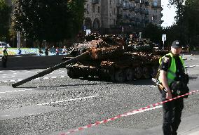 Captured Russian Military Vehicles Displayed Ahead Of Independence Day Celebrations In Kyiv, Amid Russia's Invasion Of Ukraine