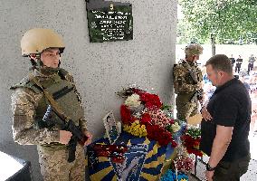 Memorial plaque for Ukrainian military pilot Taras Redkin in Kharkiv