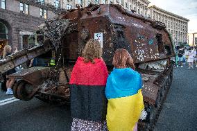 An Exhibition Destroyed Russian Military Vehicles On Khreshchatyk Street In Center Of Kyiv