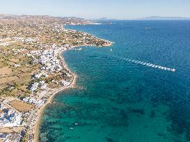 Drone View Of Prokopi Sandy Beach In Naxos Island