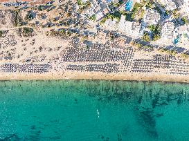 Drone View Of Prokopi Sandy Beach In Naxos Island