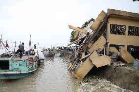 Primary School Building Collapses Due To Padma Erosion In Manikganj