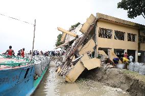 Primary School Building Collapses Due To Padma Erosion In Manikganj