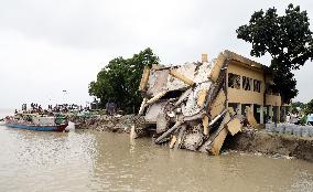 Primary School Building Collapses Due To Padma Erosion In Manikganj