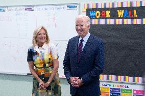 President Joe Biden and first lady Dr. Jill Biden welcome students back to school