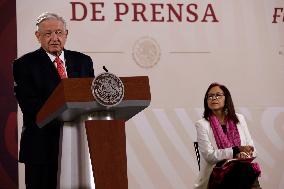 The President Of Mexico, Andres Manuel Lopez Obrador In Conference With Reporters