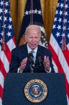 US President Joe Biden delivers remarks during an event on lowering health care costs