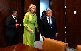 UN Secretary-General Meets With Queen Maxima Of The Netherlands In New York City