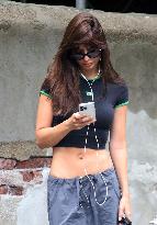 Emily Ratajkowski Flaunts Her Toned Abs In A Black Crop Top - NYC