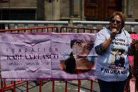 Mothers And Relatives Of Femicide Victims Demand Justice Outside The National Palace In Mexico City