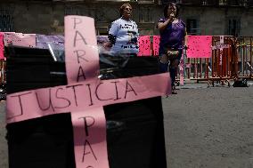 Mothers And Relatives Of Femicide Victims Demand Justice Outside The National Palace In Mexico City