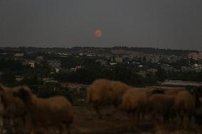 Supermoon Blue Moon In Gaza, Palestine