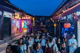 Tourists Visit Ciqikou Ancient Town in Chongqing