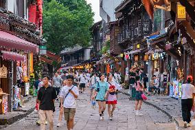 Tourists Visit Ciqikou Ancient Town in Chongqing