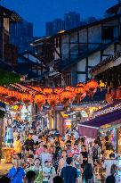 Tourists Visit Ciqikou Ancient Town in Chongqing