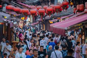 Tourists Visit Ciqikou Ancient Town in Chongqing