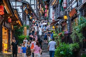 Tourists Visit Ciqikou Ancient Town in Chongqing