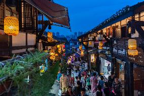 Tourists Visit Ciqikou Ancient Town in Chongqing