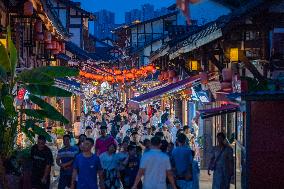 Tourists Visit Ciqikou Ancient Town in Chongqing