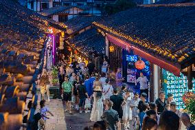 Tourists Visit Ciqikou Ancient Town in Chongqing