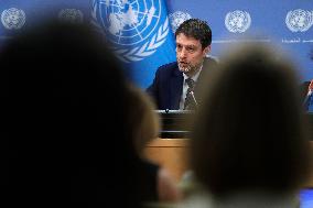 Permanent Representative To UN From Albania Press Conference On Security Council Agenda In New York City