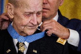 DC: President Biden Awards the Medal of Honor to US Army Captain Larry Taylor