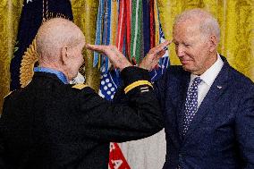 DC: President Biden Awards the Medal of Honor to US Army Captain Larry Taylor