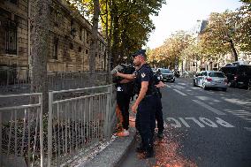 Climate Activists Sprays Orange Paint On Place Beauvau - Paris