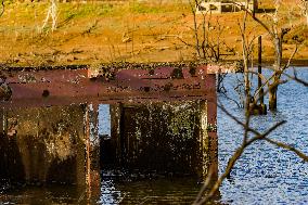 Due To The Extremely Dry Weather, The Moragahakanda Reservoir Has Dried Up, And The Old Ruins Have Been Exposed.