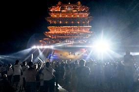 Guanque Tower Light Show in Yongji