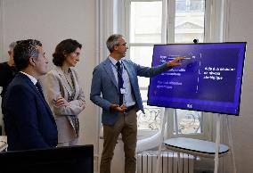 Ministerial visit at command and crisis management center following a press conference presenting the security layout for the Ru