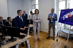 Ministerial visit at command and crisis management center following a press conference presenting the security layout for the Ru