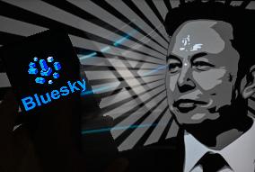 X - Elon Musk - Threads - Bluesky - Illustration