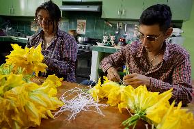 Cutting And Selling Flor De Calabaza (Squash Blossom) In Mexico