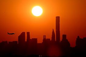 Sunset On Manhattan Skyline - NYC
