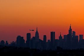 Sunset On Manhattan Skyline - NYC