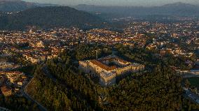 Drone View Of L’Aquila At Sunrise